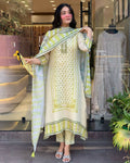 The52 Multi Women's Gorgeous Linen Silk Fabric Embroidered Work Straight Kurta Pant and Dupatta Set - Distacart
