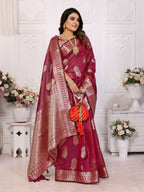 Aastha Fashion Wine Soft Organza Silk Weaving Saree - Distacart