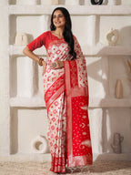 Shree Shyam Fashion Linen Cotton Red & White Saree - Distacart
