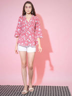 Myshka Women's Red Printed V-Neck Top