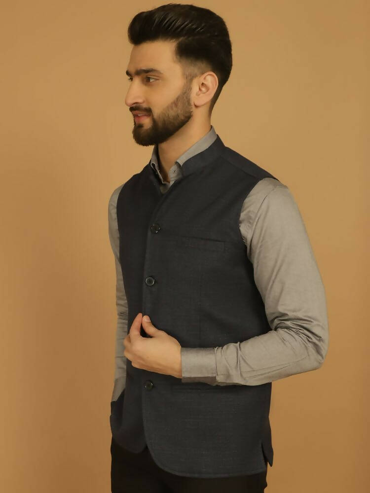 Even Apparels Nehru Jacket With Welt Pockets - Blue