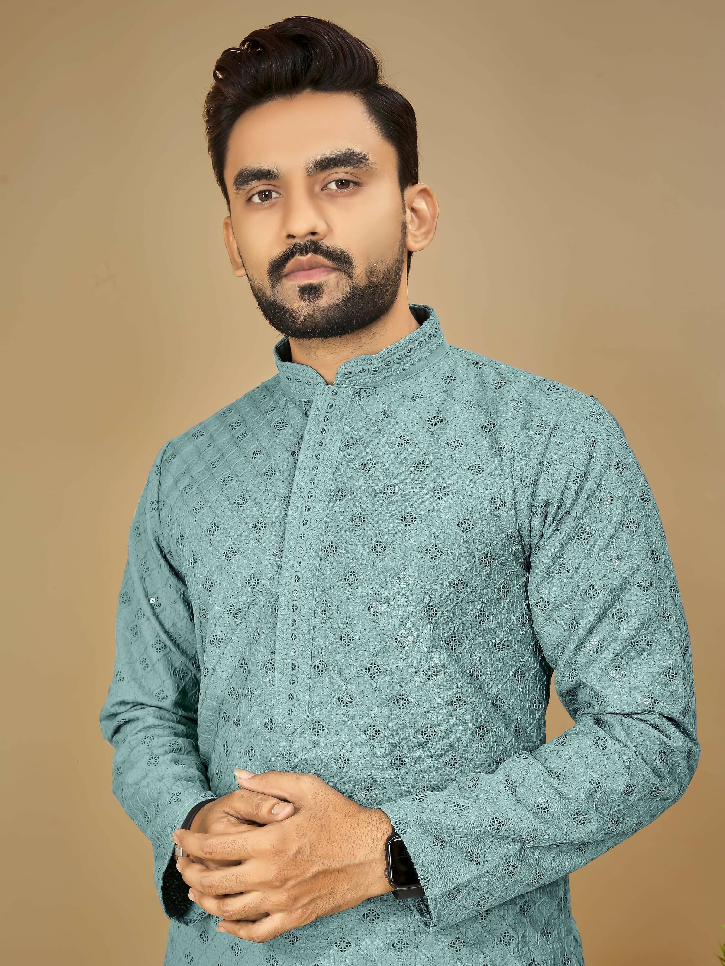 Anaita Sky_Blue Embroidered Rayon Straight Kurta - Distacart
