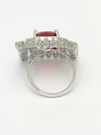 NVR Women's Red & Silver CZ-Studded Square-Shaped Adjustable Finger Ring