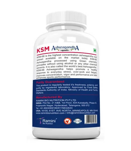Ramini Bio Nutrition Ksm-66 Ashwagandha 500mg Veg Capsules - Distacart