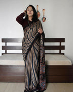 Arfa Fashion House Black Dual Tone Silk Digital Printed Saree