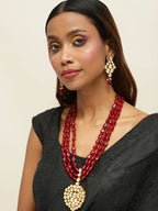 Gold-Plated White Maroon Kundan Studded Beaded Handcrafted Jewellery Set - Ruby Raang - Distacart