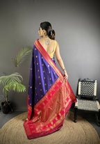 Joban Fashion Navy Blue Banarasi Soft Silk Woven Butti Saree - Distacart