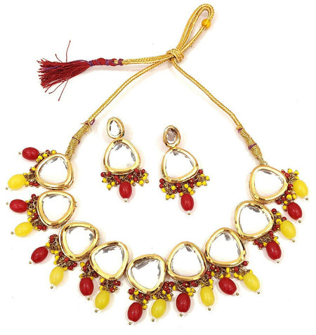 Joban Fashion Hand Made High Quality Gold Plated Base Metal Alloy Kundan Stone Studded Kundan Jewellery Set