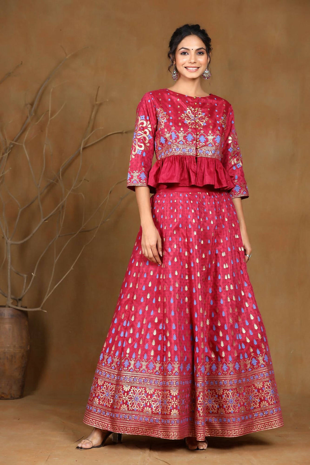 Juniper Women Burgundy Shantoon Printed Flared Lehenga Choli Sets - Distacart