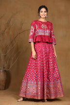 Juniper Women Burgundy Shantoon Printed Flared Lehenga Choli Sets - Distacart