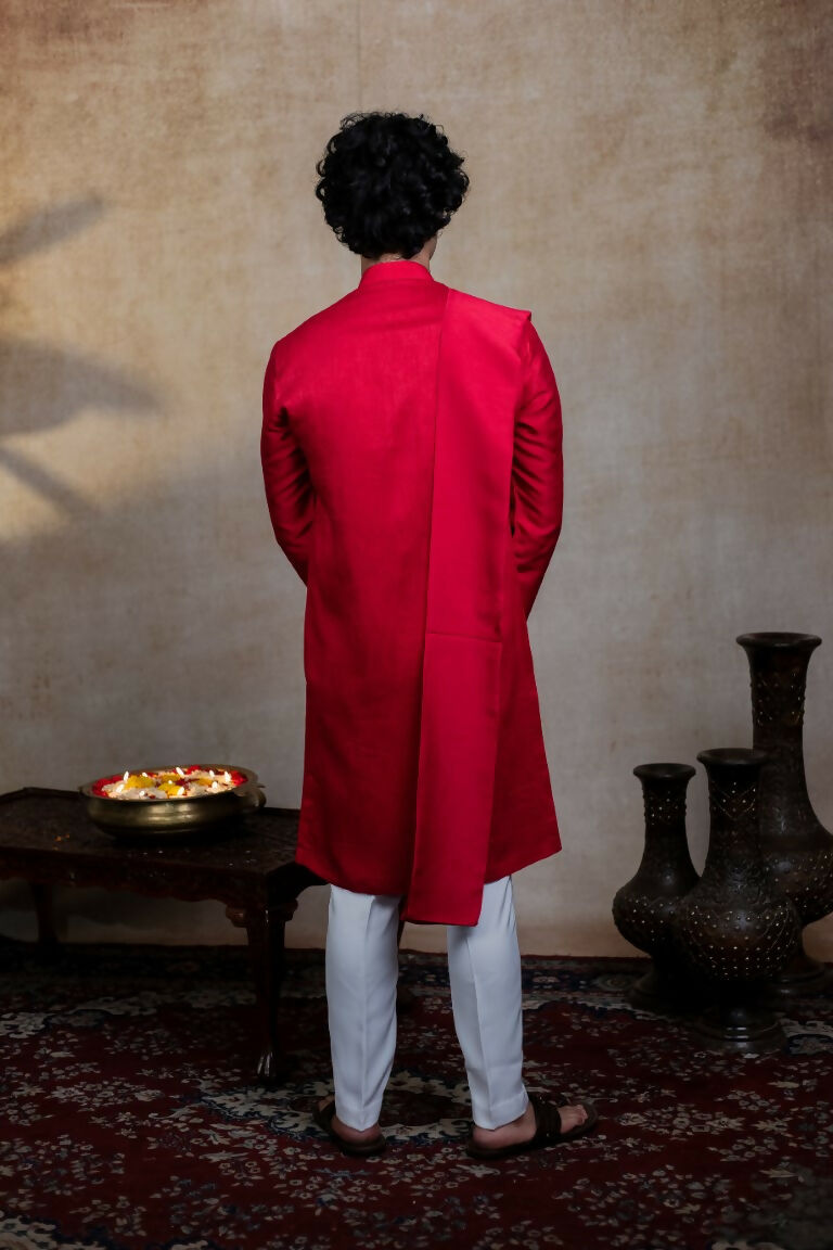 Falling Raw Silk Red Kumkuma Kurta Set By Hilo Design