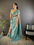 Joban Fashion Multi-Color Floral Digital Print Soft Lichi Silk Paithani Saree - Distacart