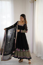 Prazu Fashion Black Georgette Embroidered Sequence Anarkali Suit - Distacart
