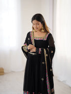 Prazu Fashion Black Georgette Embroidered Sequence Anarkali Suit - Distacart