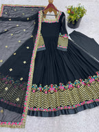 Prazu Fashion Black Georgette Embroidered Sequence Anarkali Suit - Distacart