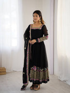 Prazu Fashion Black Georgette Embroidered Sequence Anarkali Suit - Distacart