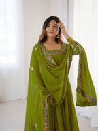 Prazu Fashion Parrot Green Georgette Embroidered Sequence Anarkali Suit - Distacart