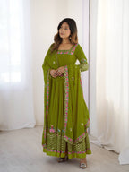 Prazu Fashion Parrot Green Georgette Embroidered Sequence Anarkali Suit - Distacart