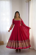 Prazu Fashion Rani Pink Georgette Embroidered Sequence Anarkali Suit - Distacart
