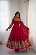 Prazu Fashion Rani Pink Georgette Embroidered Sequence Anarkali Suit - Distacart