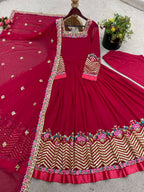 Prazu Fashion Rani Pink Georgette Embroidered Sequence Anarkali Suit - Distacart