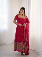 Prazu Fashion Rani Pink Georgette Embroidered Sequence Anarkali Suit - Distacart