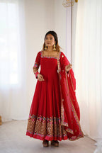 Prazu Fashion Red Georgette Embroidered Sequence Anarkali Suit - Distacart