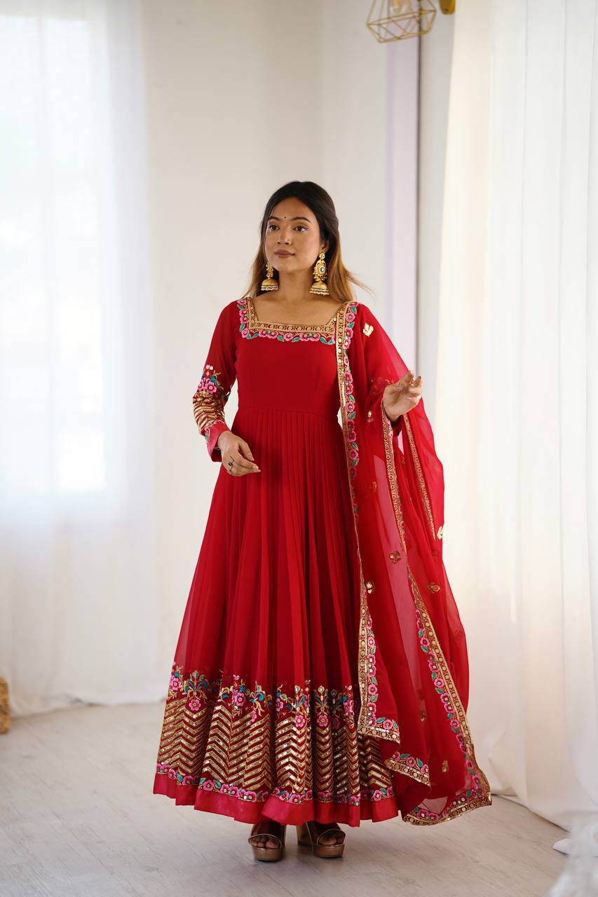 Prazu Fashion Red Georgette Embroidered Sequence Anarkali Suit - Distacart