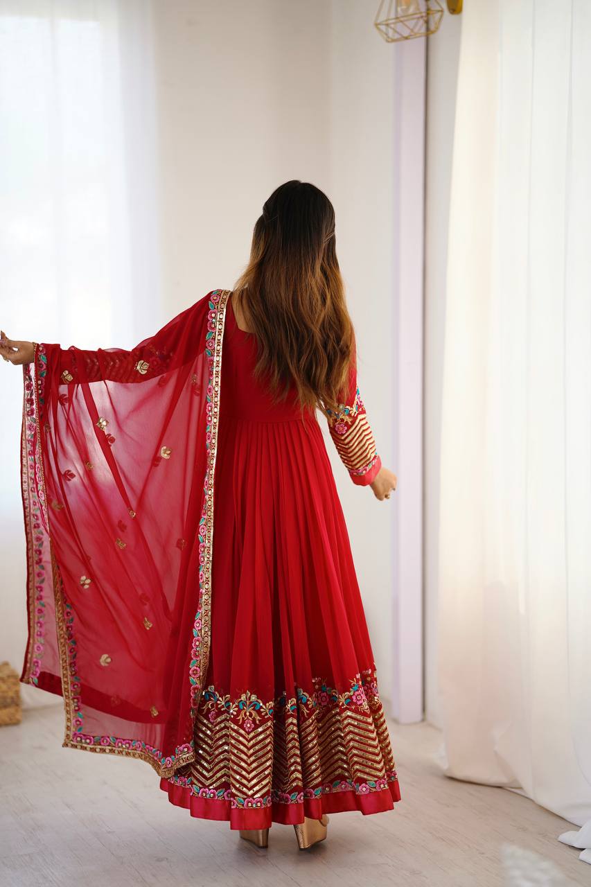 Prazu Fashion Red Georgette Embroidered Sequence Anarkali Suit - Distacart