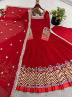 Prazu Fashion Red Georgette Embroidered Sequence Anarkali Suit - Distacart