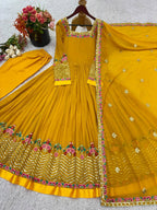 Prazu Fashion Yellow Georgette Embroidered Sequence Anarkali Suit - Distacart