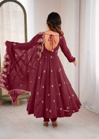 Prazu Fashion Maroon Crunchy Silk Embroidered Sequence Anarkali Suit - Distacart