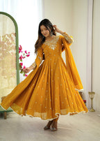 Prazu Fashion Yellow Georgette Embroidered With Moti Work Anarkali Suit - Distacart