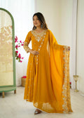 Prazu Fashion Yellow Georgette Embroidered With Moti Work Anarkali Suit - Distacart