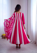 Prazu Fashion Pink And White Roman Silk Embroidery With Digital Print Work Kurta Suit - Distacart