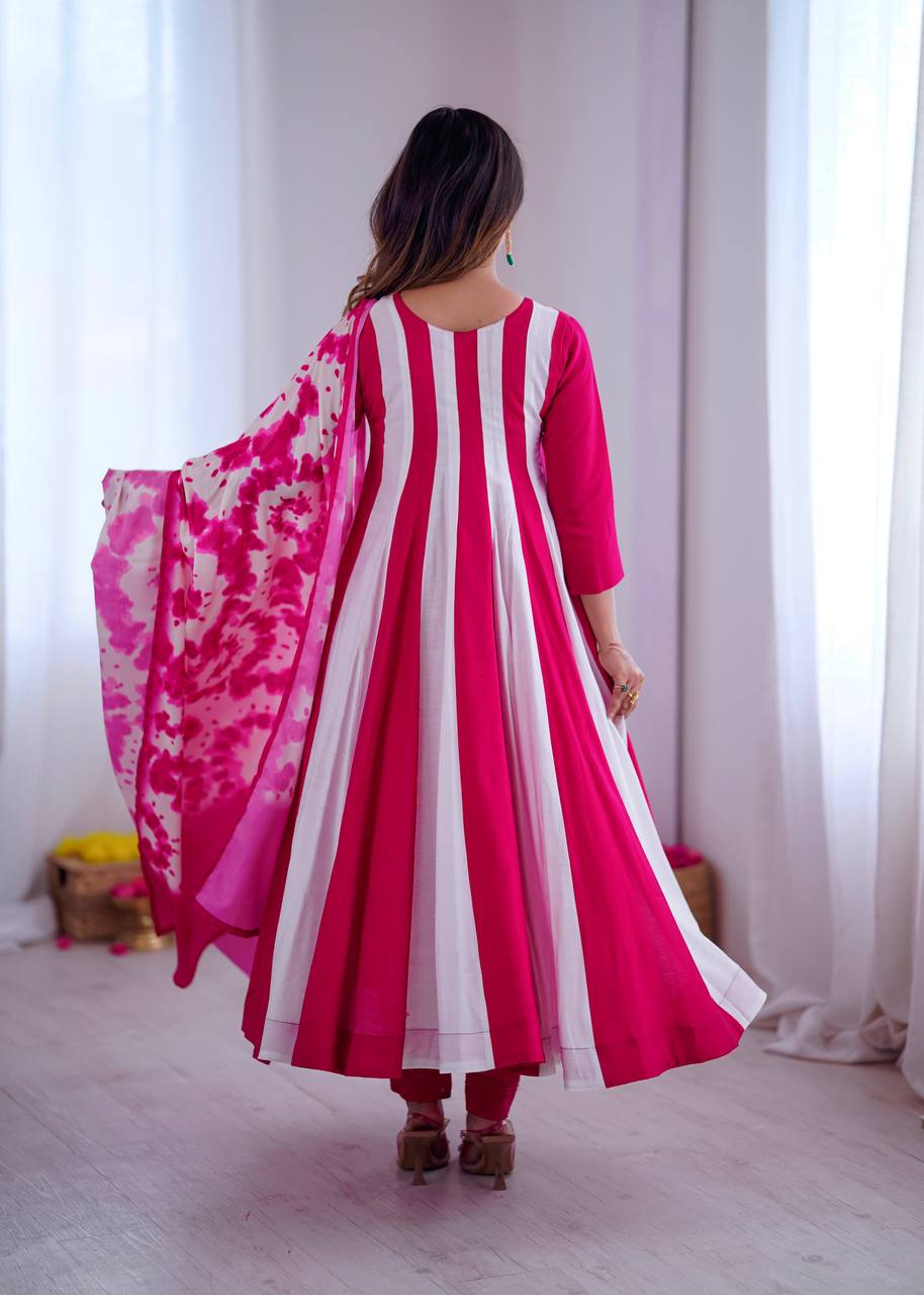 Prazu Fashion Pink And White Roman Silk Embroidery With Digital Print Work Kurta Suit - Distacart