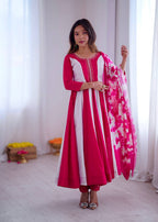 Prazu Fashion Pink And White Roman Silk Embroidery With Digital Print Work Kurta Suit - Distacart