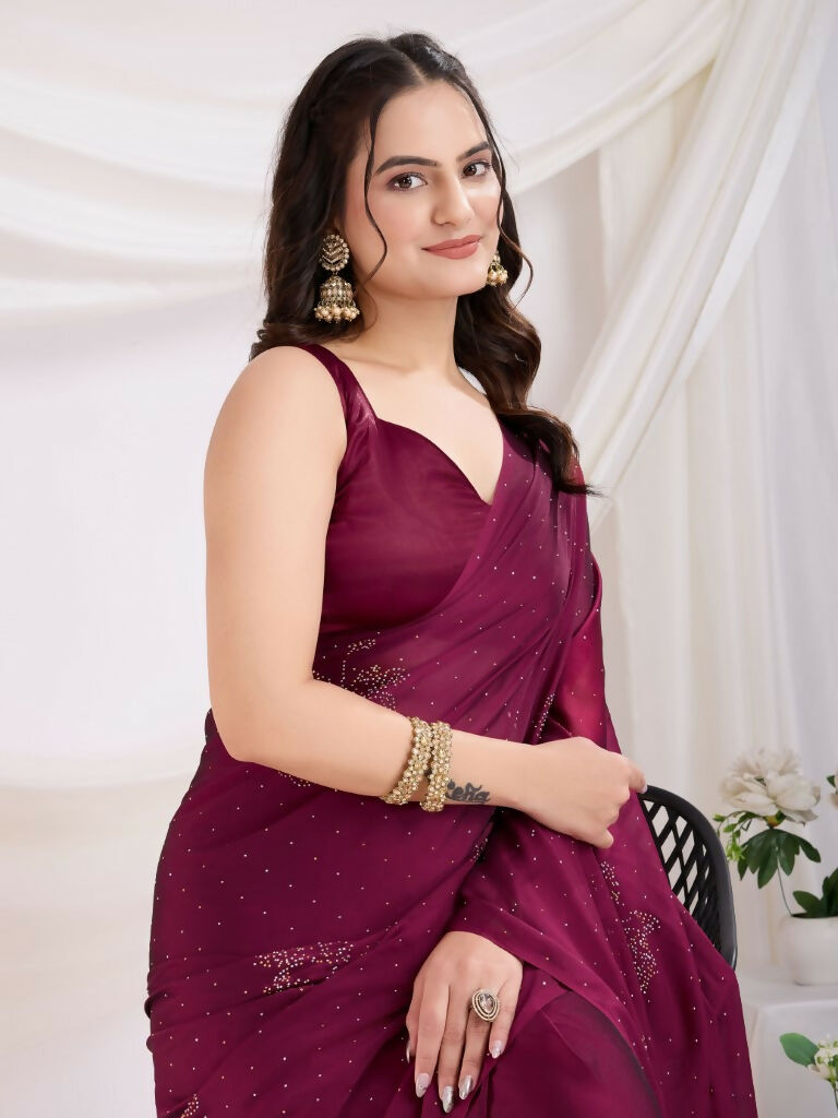 Maroon Rangoli Silk Diamond Work Ready To Wear Saree - Tamana