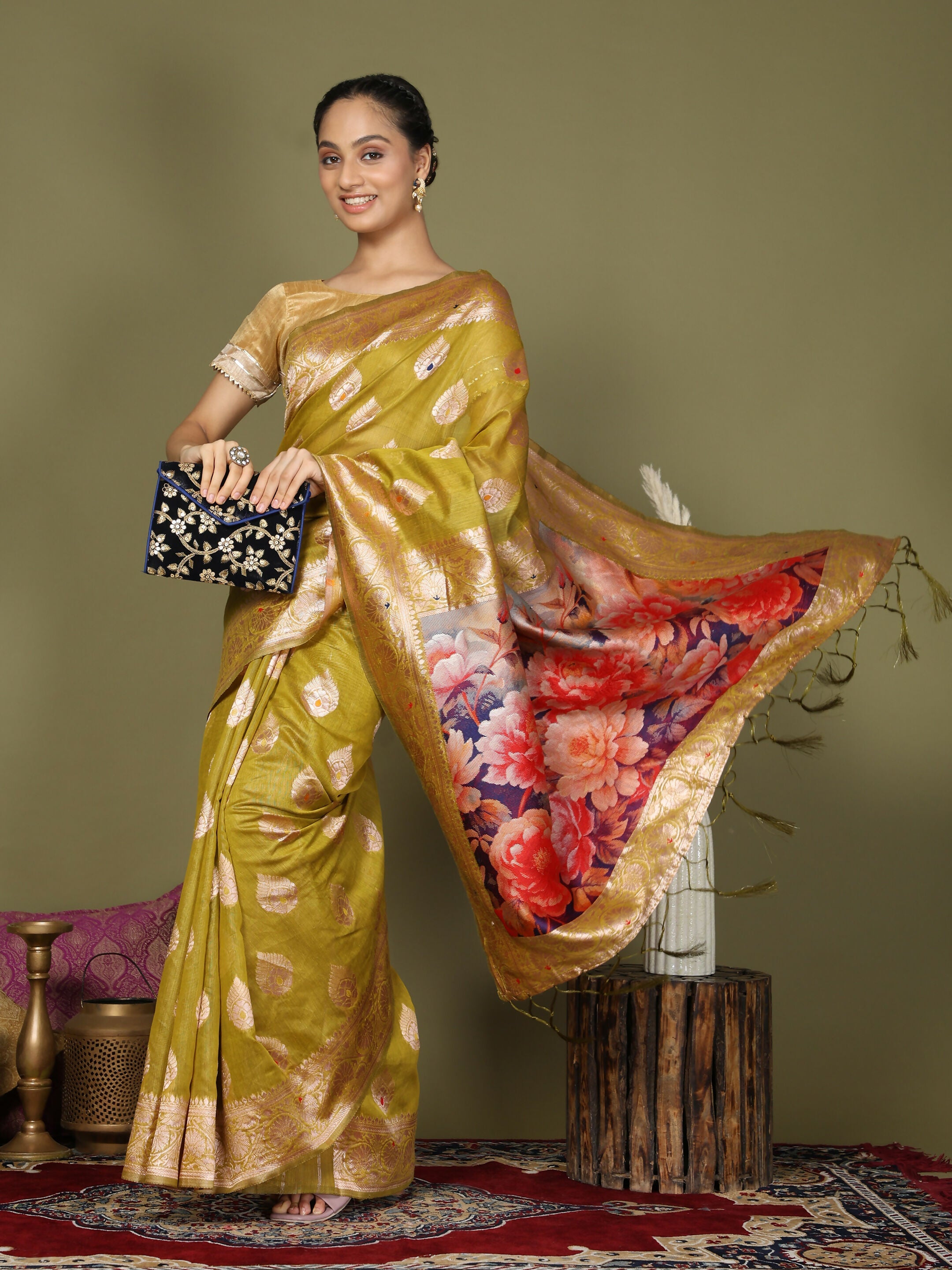 Shree Shyam Fashion Linen Cotton Mhendi Green Saree - Distacart