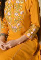 Joban Fashion Yellow Cotton Rayon Kurta Set