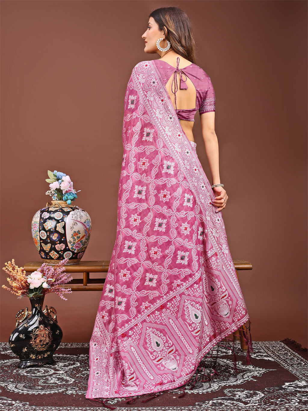 Shree Shyam Fashion Pankhuri Pink Linen Cotton Saree