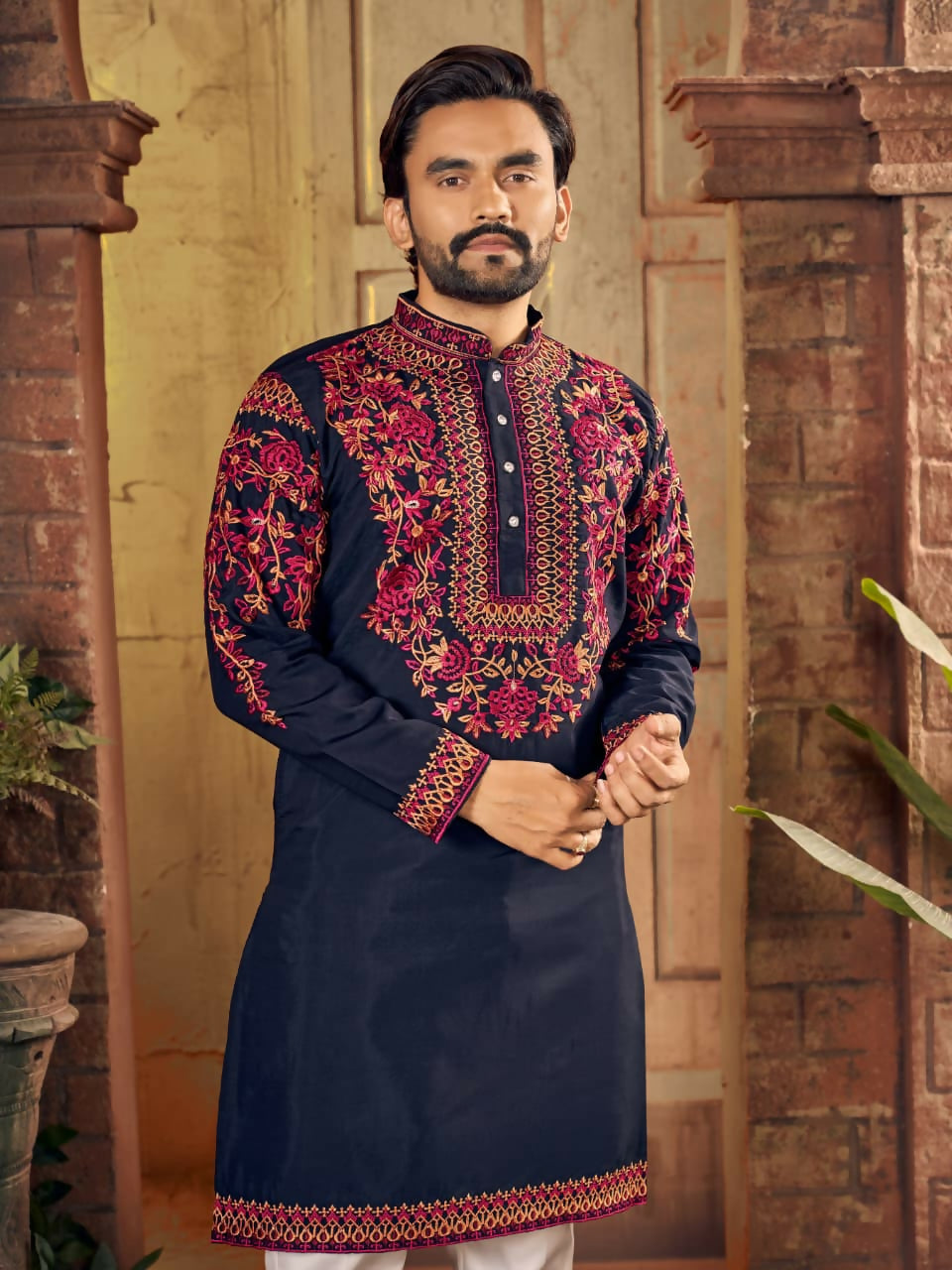 Anaita Blue Multi Thread Work Silk Straight Kurta - Distacart