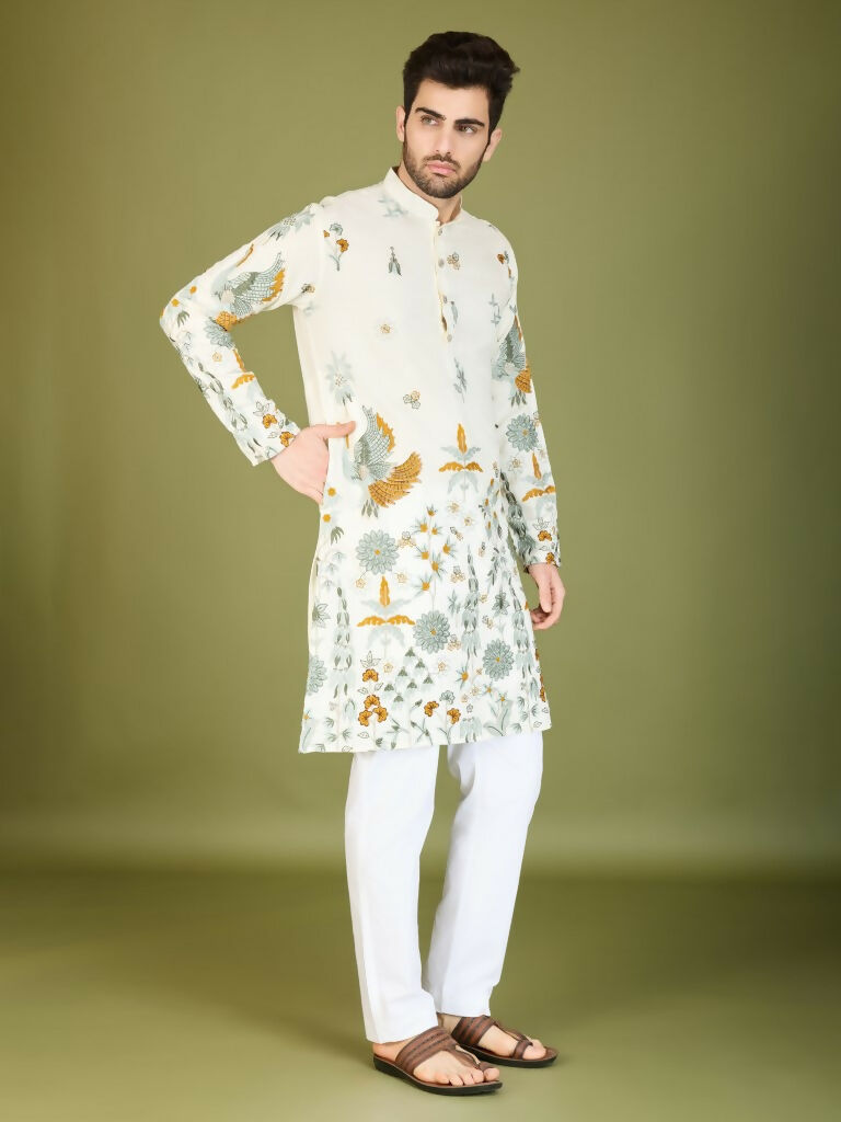 Vastranavya Exclusive Wedding Wear Viscose Rayon Thread Embroidered Work Kurta