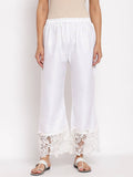 Myshka Women's White Cotton Solid Casual Trouser