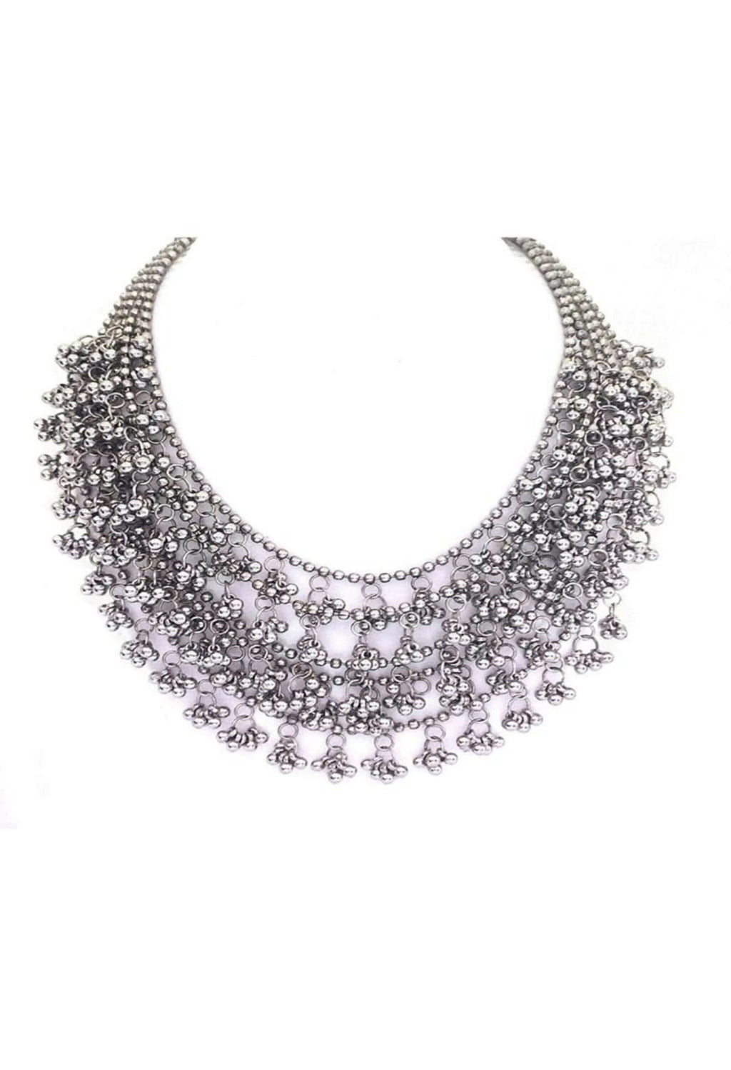 Mominos Fashion Johar Kamal Oxidised Silver-Plated Brass Finish Ghungroo Necklace with Earrings For Women - Distacart