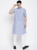 Even Apparels Blue Men's H/S Pure Cotton Kurta With Band Collar - Distacart