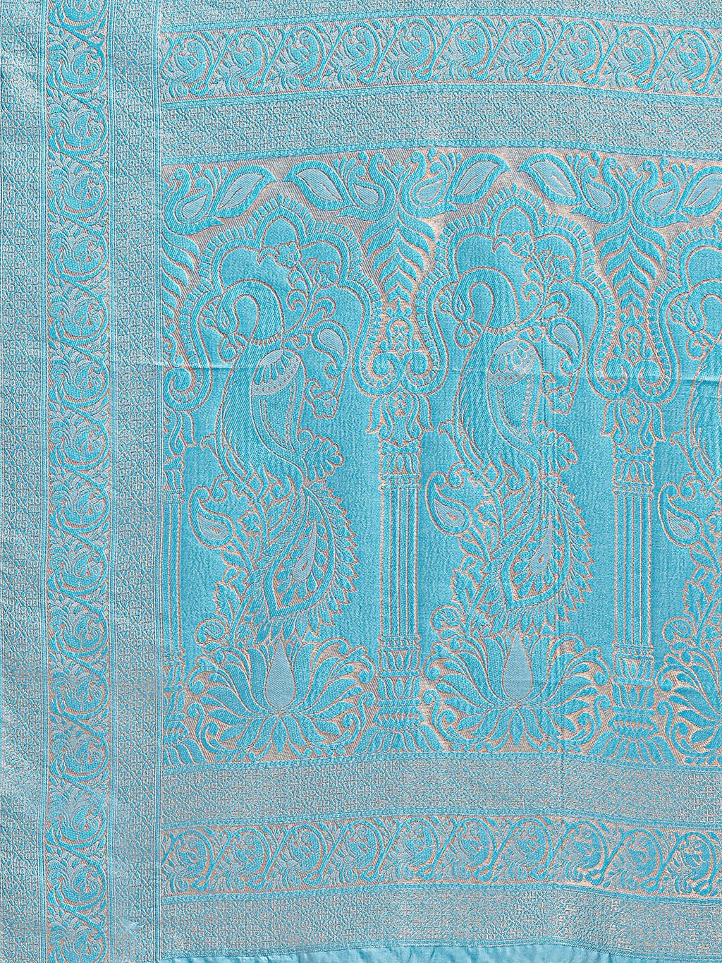 Shree Shyam Fashion Banarasi Silk Cream & Sky Blue Saree - Distacart