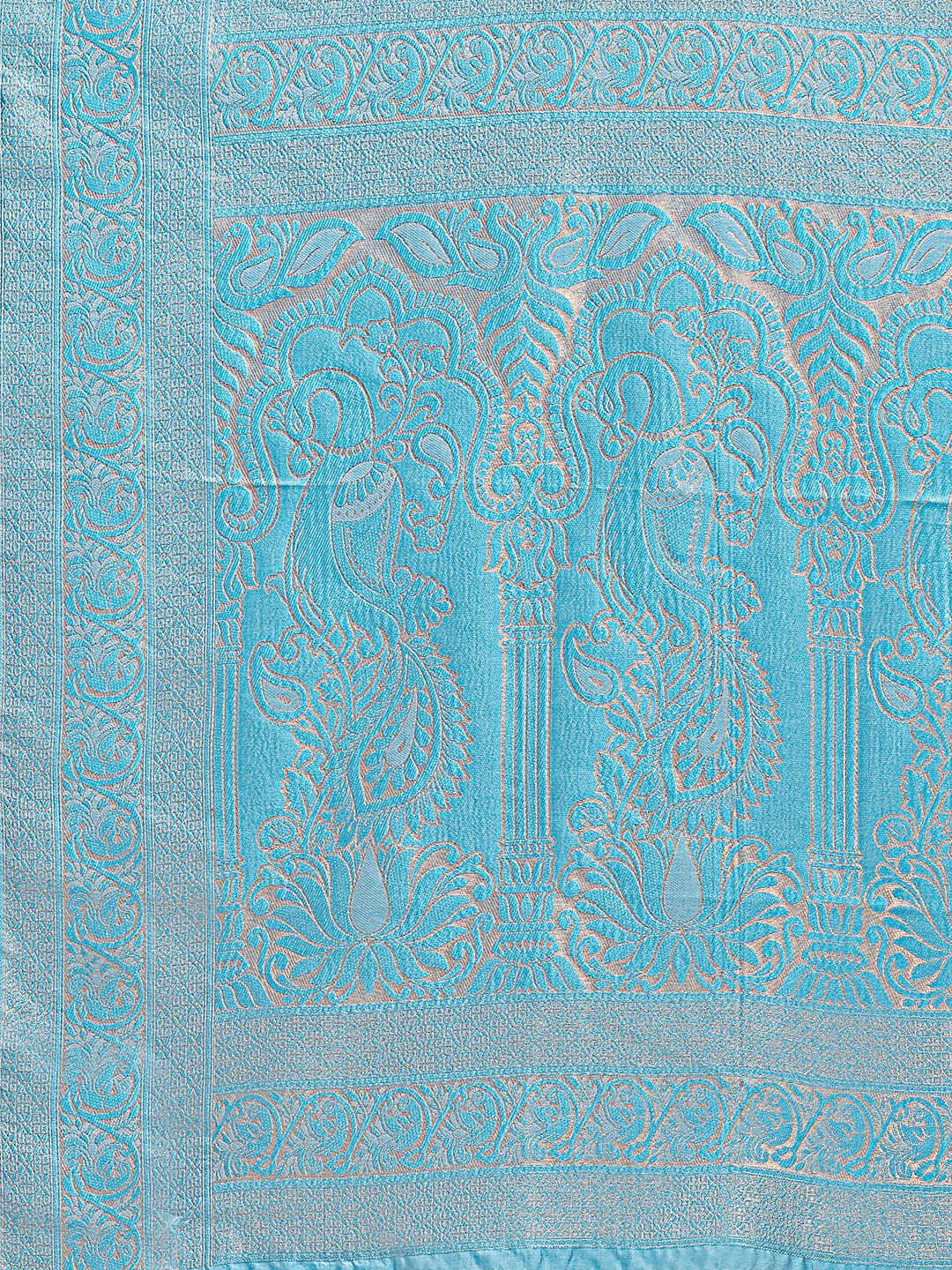 Shree Shyam Fashion Banarasi Silk Cream & Sky Blue Saree - Distacart