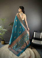 Joban Fashion Banarasi Blue Woven Soft Silk Saree - Distacart