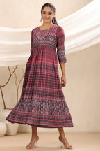 Juniper Purple muslin maxi dress with ethnic motif print with sequins & beads work - Distacart